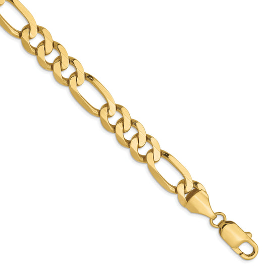 9 Inch 10K Yellow Gold 8.75mm Flat Figaro Chain Bracelet