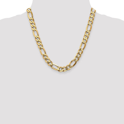 2 Inch 10K Yellow Gold 10mm Flat Figaro Chain Necklace