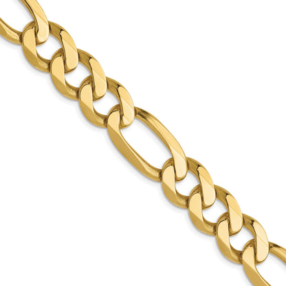 22 Inch 10K Yellow Gold 10mm Flat Figaro Chain Necklace