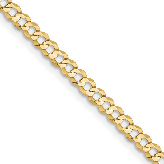 24 Inch 10K Yellow Gold 3.1mm Lightweight Flat Cuban Chain Necklace