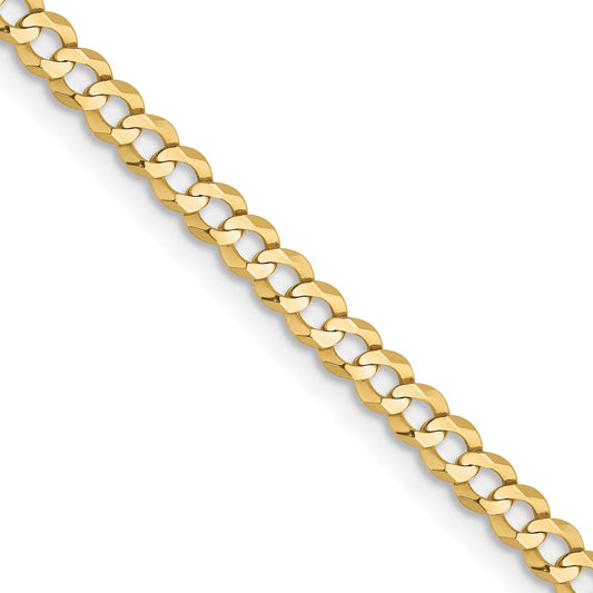 18 Inch 10K Yellow Gold 3.1mm Lightweight Flat Cuban Chain Necklace