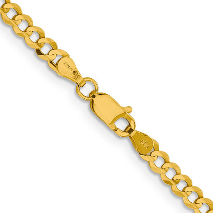 16 Inch 10K Yellow Gold 3.7mm Lightweight Flat Cuban Chain Necklace