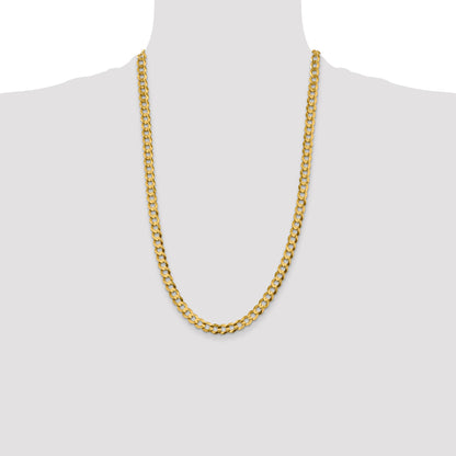 26 Inch 10K Yellow Gold 7.2mm Lightweight Flat Cuban Chain Necklace