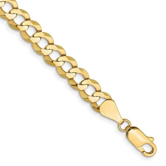 7 Inch 10K Yellow Gold 7.2mm Lightweight Flat Cuban Chain Bracelet