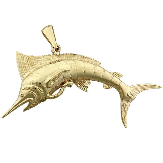 14K Gold 3-D Marlin Pendant