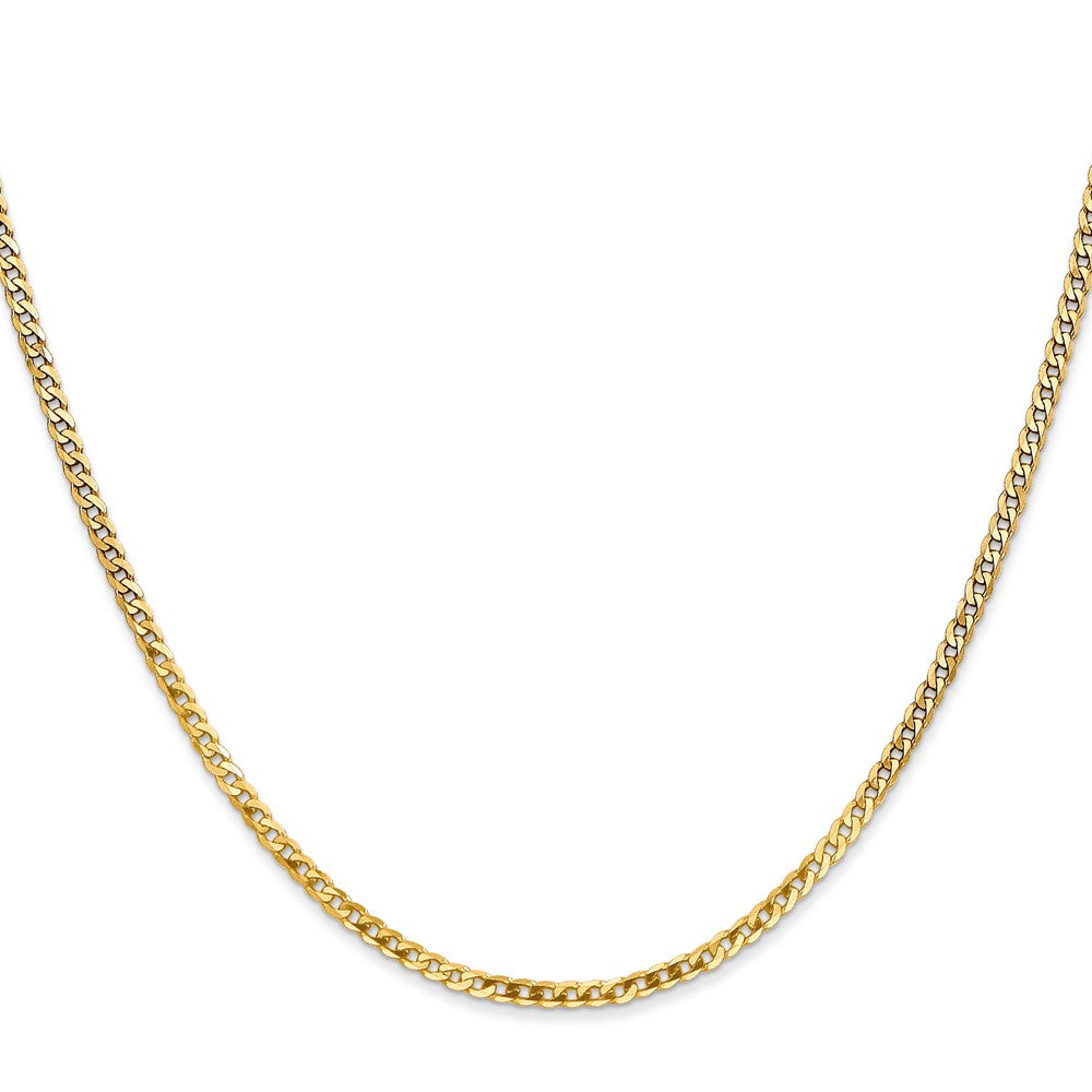 24 Inch 10K Yellow Gold 2.2mm Flat Beveled Curb Chain Necklace