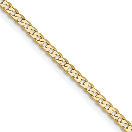 24 Inch 10K Yellow Gold 2.2mm Flat Beveled Curb Chain Necklace