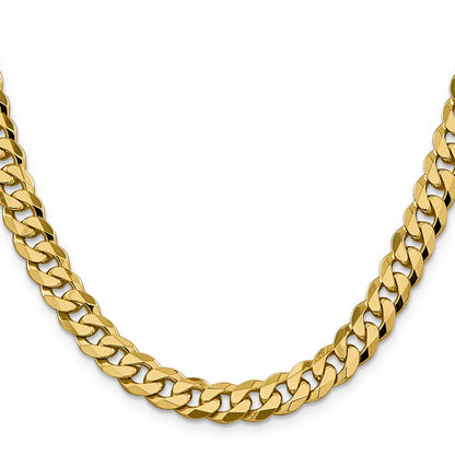 22 Inch 10K Yellow Gold 8.25mm Flat Beveled Curb Chain Necklace