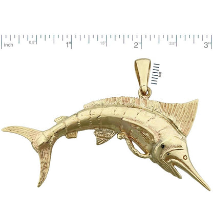 14K Gold 3-D Marlin Pendant