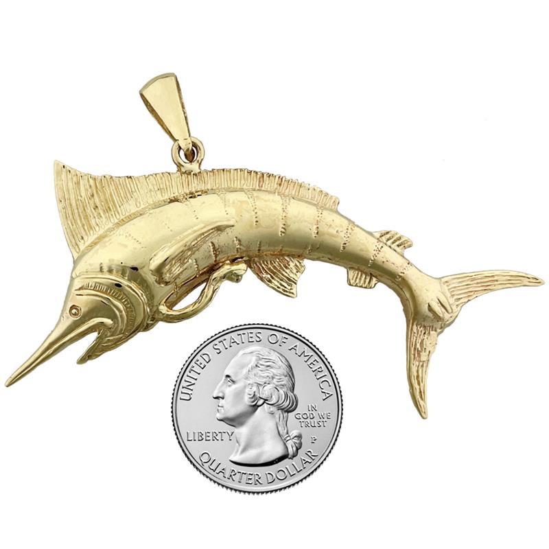 14K Gold 3-D Marlin Pendant