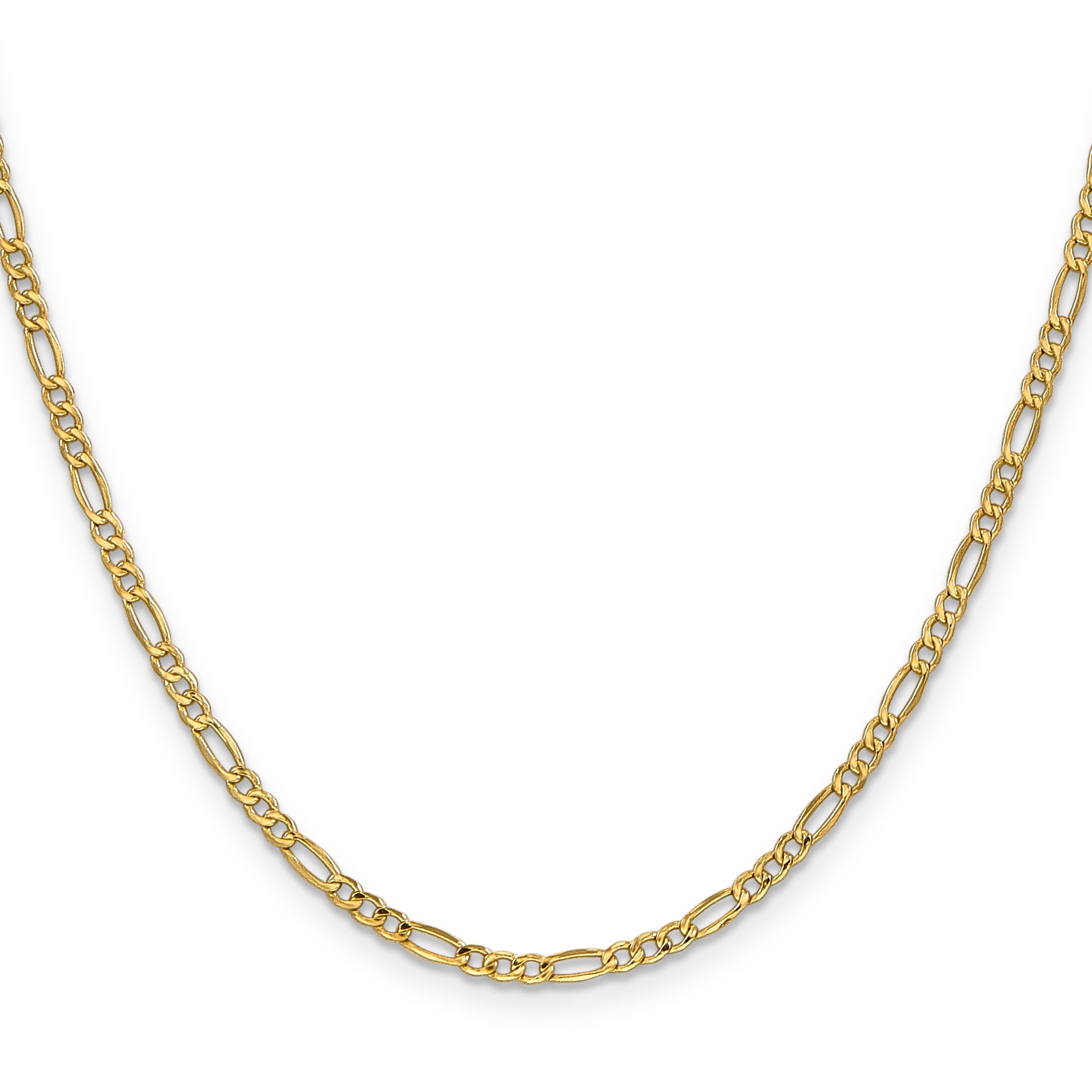 24 Inch 10K Yellow Gold 2.5mm Semi Solid Figaro Chain Necklace