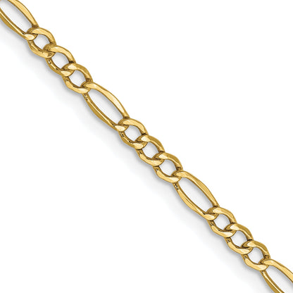 24 Inch 10K Yellow Gold 2.5mm Semi Solid Figaro Chain Necklace
