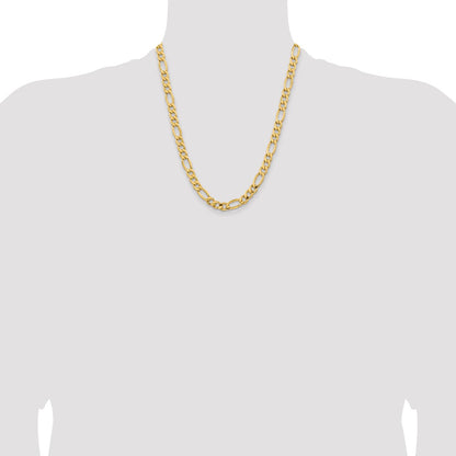 22 Inch 10K Yellow Gold 8.5mm Semi Solid Figaro Chain Necklace