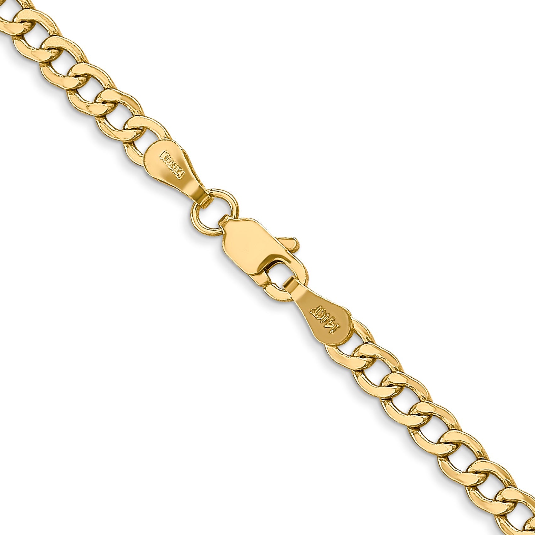 10K Yellow Gold 3.35mm Semi Solid Curb Link Chain