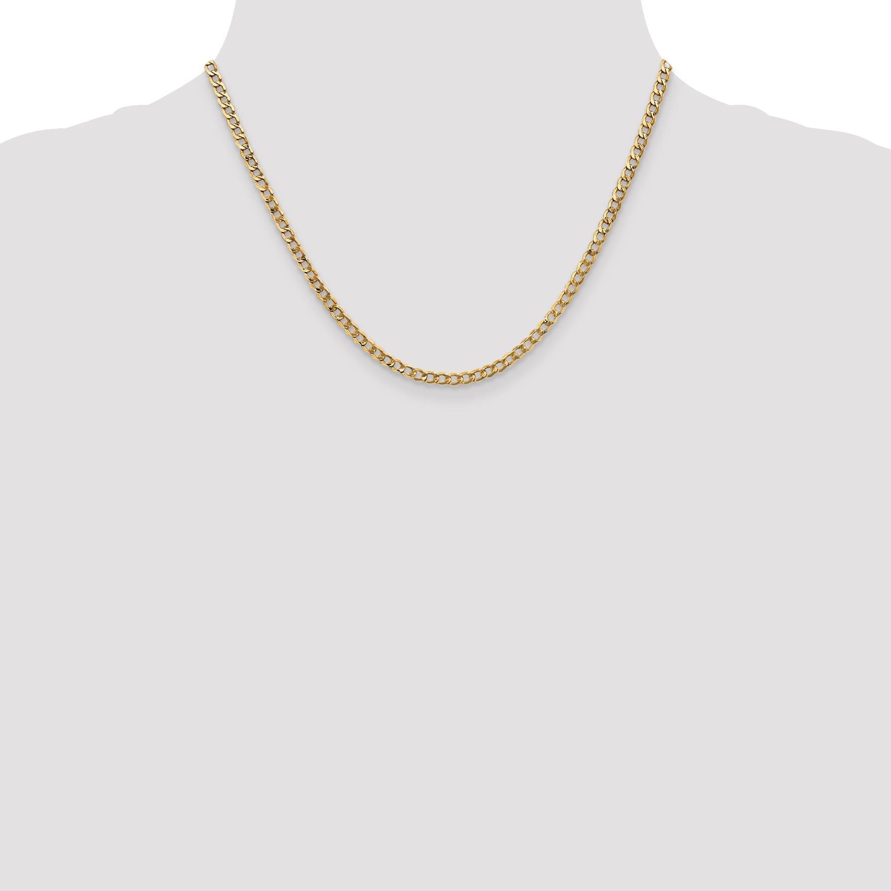 10K Yellow Gold 3.35mm Semi Solid Curb Link Chain