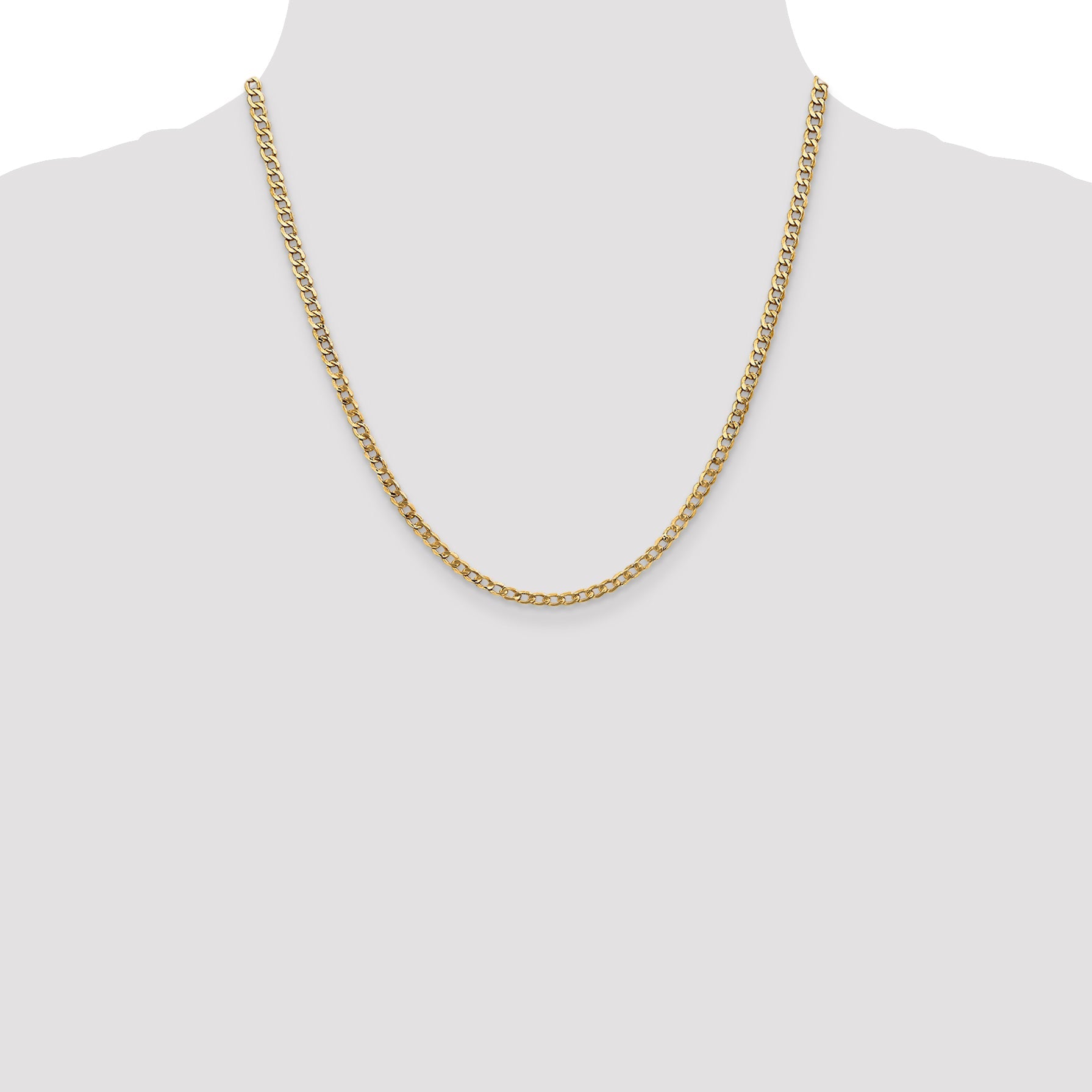 10K Yellow Gold 3.35mm Semi Solid Curb Link Chain