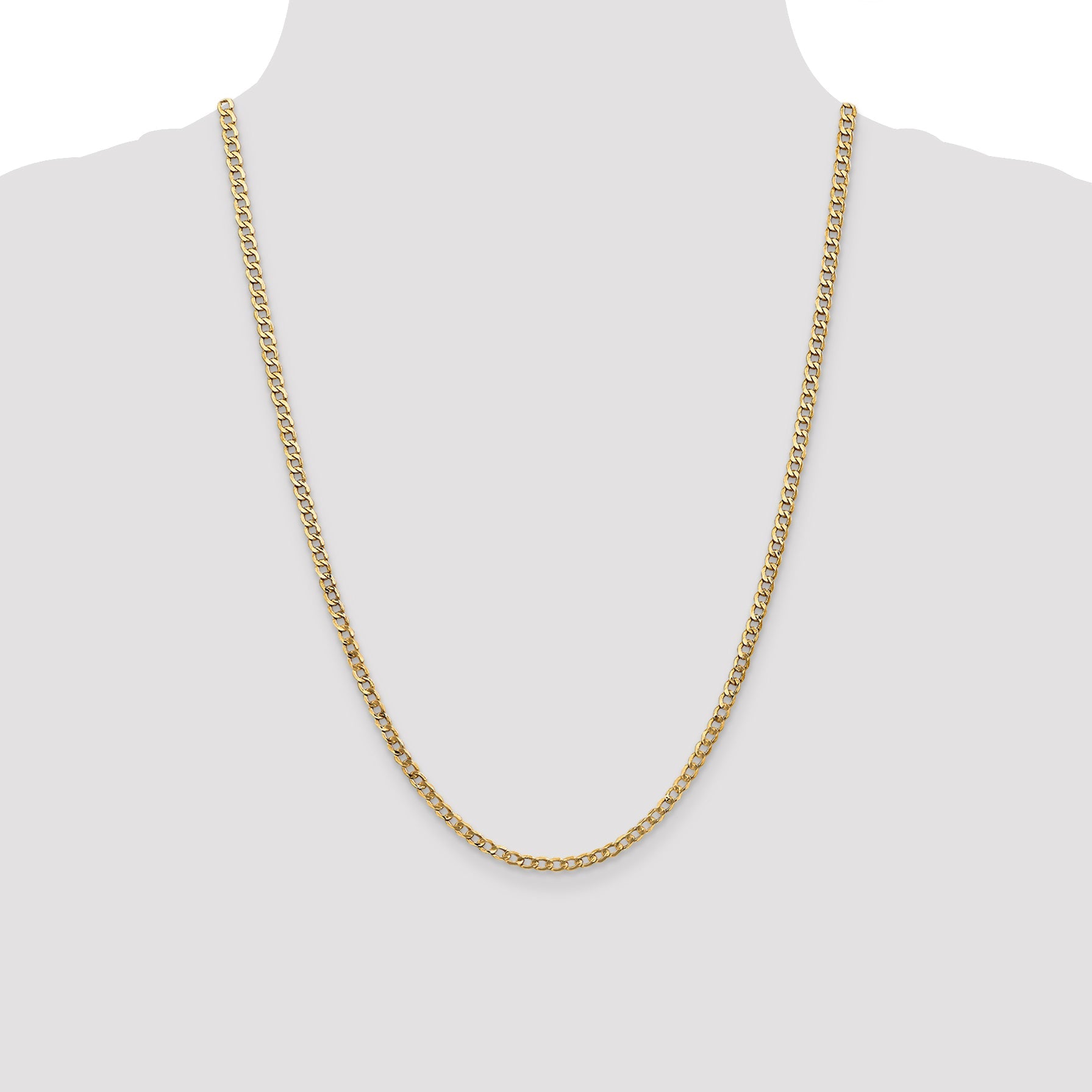 10K Yellow Gold 3.35mm Semi Solid Curb Link Chain