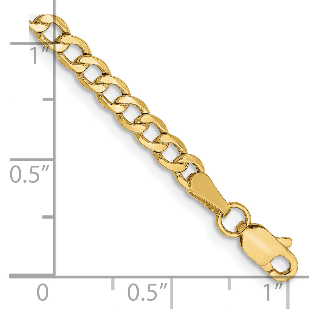 10K Yellow Gold 3.35mm Semi Solid Curb Link Chain