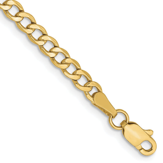 10K Yellow Gold 3.35mm Semi Solid Curb Link Chain