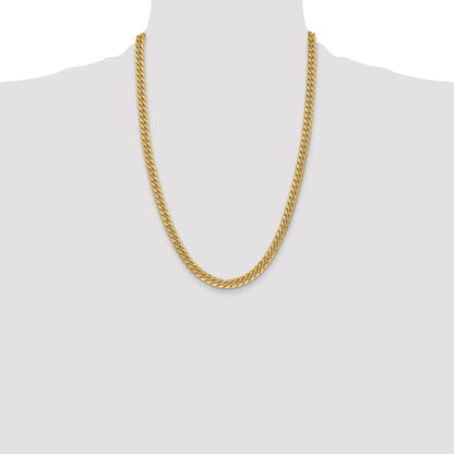 24 Inch 10K Yellow Gold 6mm Semi Solid Miami Cuban Chain Necklace