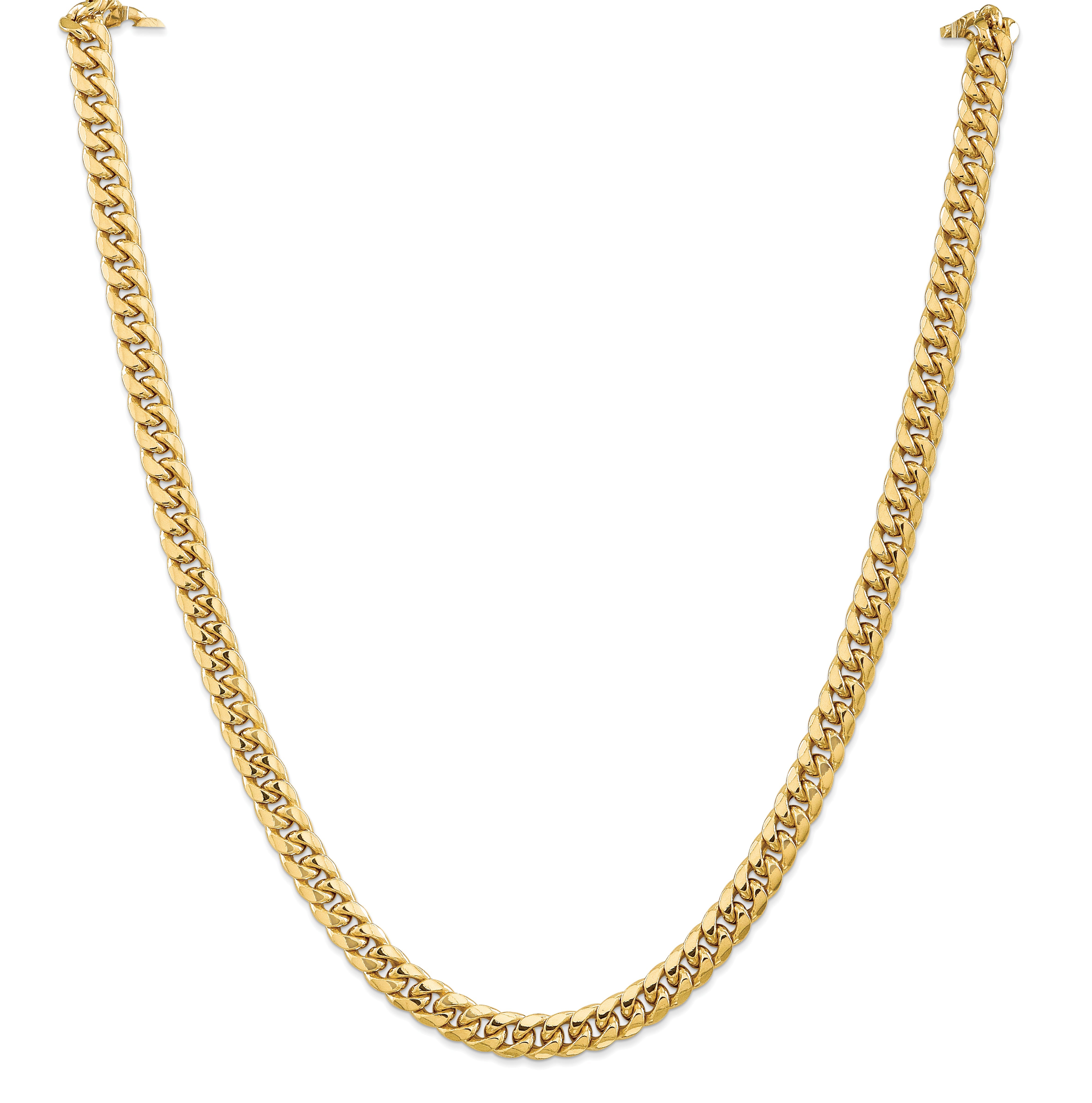 24 Inch 10K Yellow Gold 6.75mm Semi Solid Miami Cuban Chain Necklace