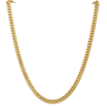 24 Inch 10K Yellow Gold 6.75mm Semi Solid Miami Cuban Chain Necklace