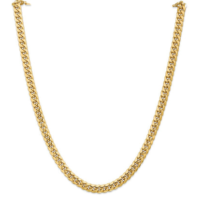 22 Inch 10K Yellow Gold 6.75mm Semi Solid Miami Cuban Chain Necklace