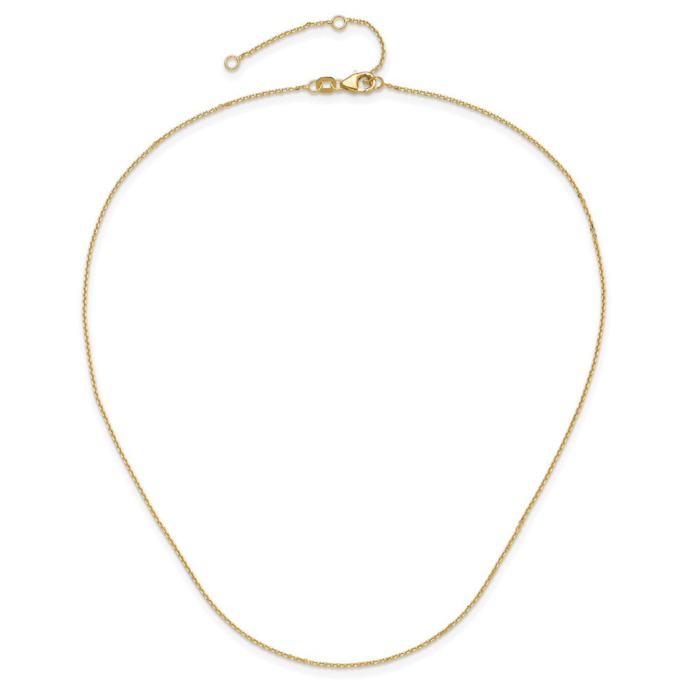 18 Inch 10K Yellow Gold .95mm D/C Round Cable 1In+1In Adjustable Chain Necklace