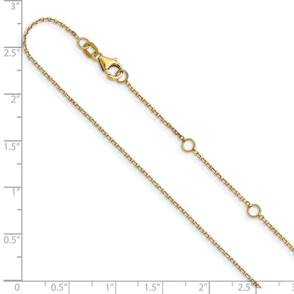 18 Inch 10K Yellow Gold .95mm D/C Round Cable 1In+1In Adjustable Chain Necklace