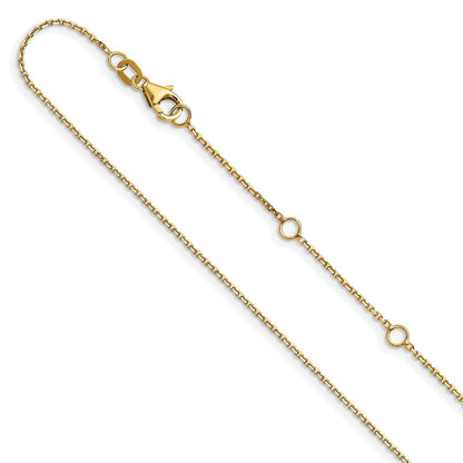 18 Inch 10K Yellow Gold .95mm D/C Round Cable 1In+1In Adjustable Chain Necklace