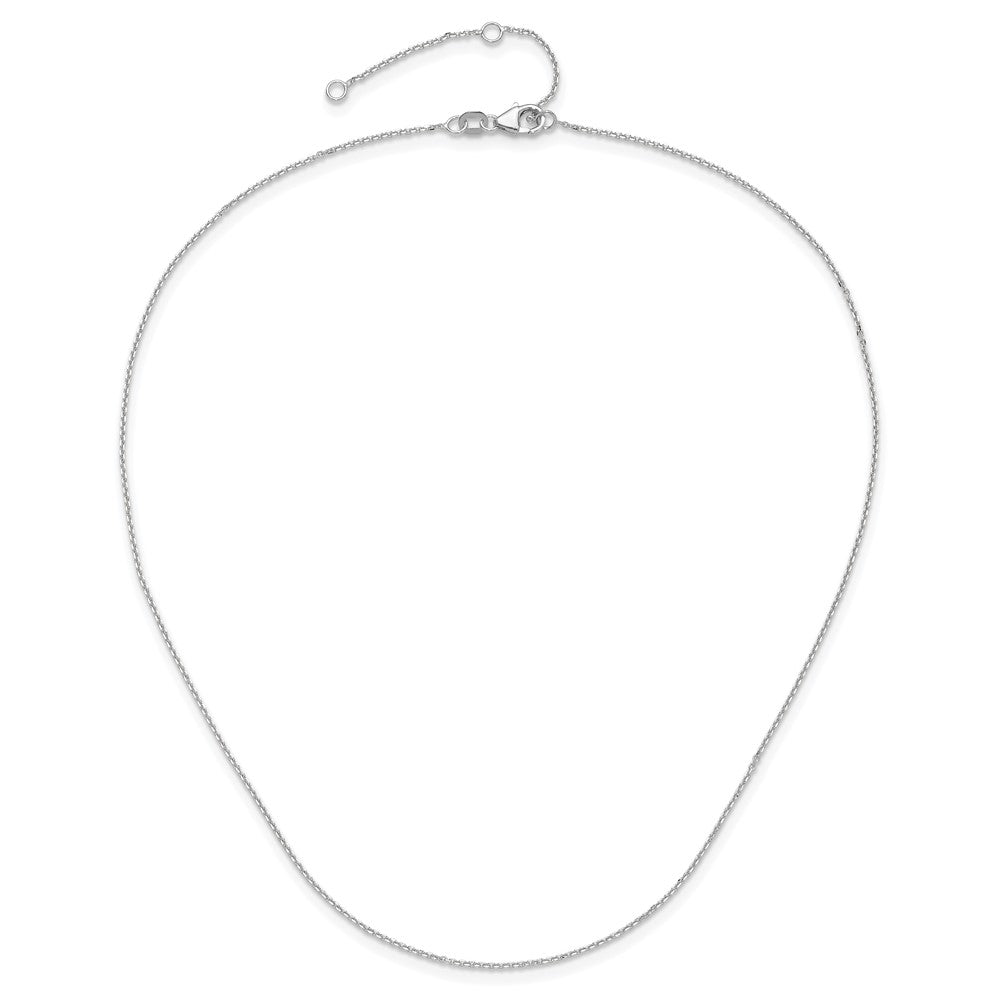 18 Inch 10K White Gold Wg .95mm D/C Round Cable 1In+1In Adjustable Chain Necklace