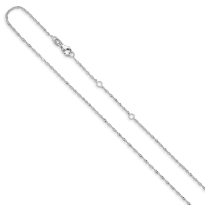 10K White Gold 1.25mm Singapore 1In+1In Adjustable Chain