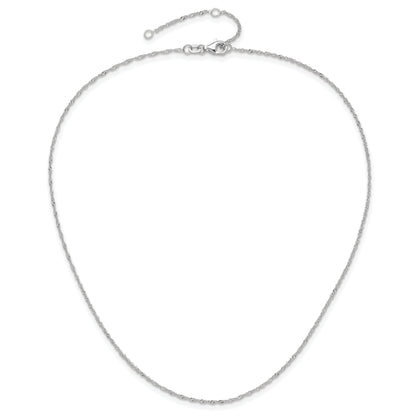 10K White Gold 1.25mm Singapore 1In+1In Adjustable Chain