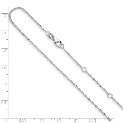 10K White Gold 1.25mm Singapore 1In+1In Adjustable Chain