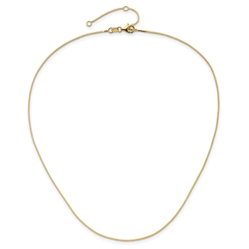 18 Inch 10K Yellow Gold .7mm Box 1In+1In Adjustable Chain Necklace