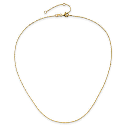 18 Inch 10K Yellow Gold .7mm Box 1In+1In Adjustable Chain Necklace