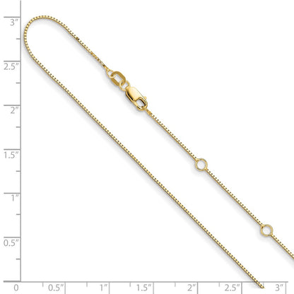 18 Inch 10K Yellow Gold .7mm Box 1In+1In Adjustable Chain Necklace