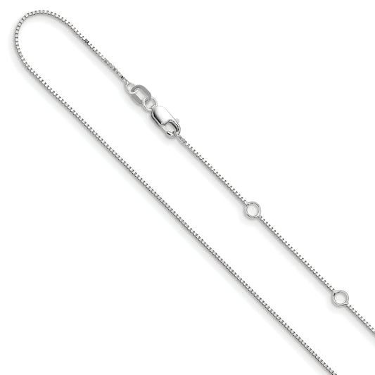 10K White Gold .7mm Box 1In+1In Adjustable Chain