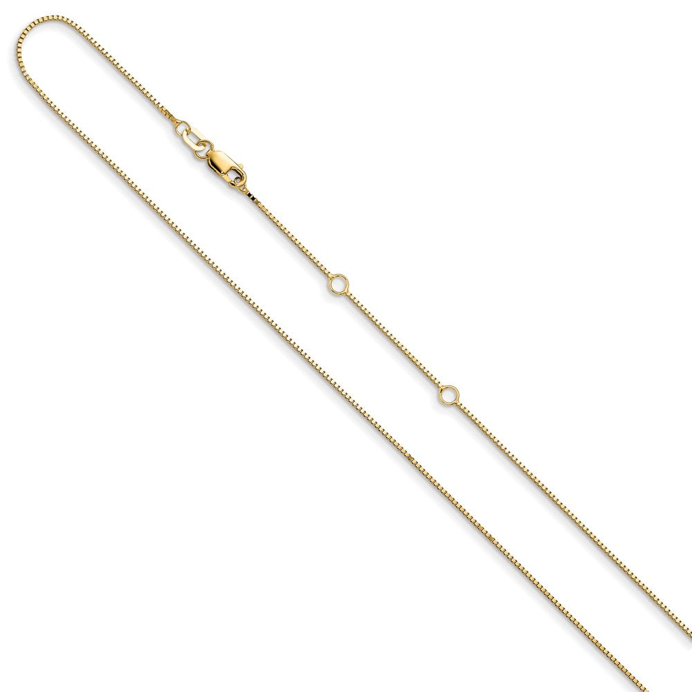 18 Inch 10K Yellow Gold .85mm Box 1In+1In Adjustable Chain Necklace
