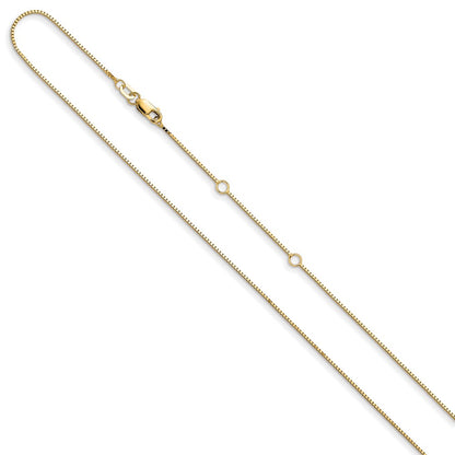 18 Inch 10K Yellow Gold .85mm Box 1In+1In Adjustable Chain Necklace