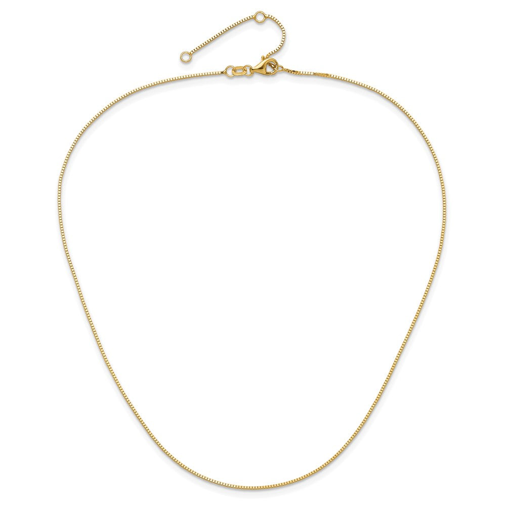 18 Inch 10K Yellow Gold .85mm Box 1In+1In Adjustable Chain Necklace