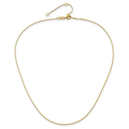 18 Inch 10K Yellow Gold .85mm Box 1In+1In Adjustable Chain Necklace
