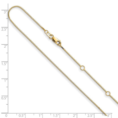 18 Inch 10K Yellow Gold .85mm Box 1In+1In Adjustable Chain Necklace