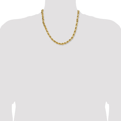 2 Inch 10K Yellow Gold 6.5mm Diamond Cut Rope Chain Necklace