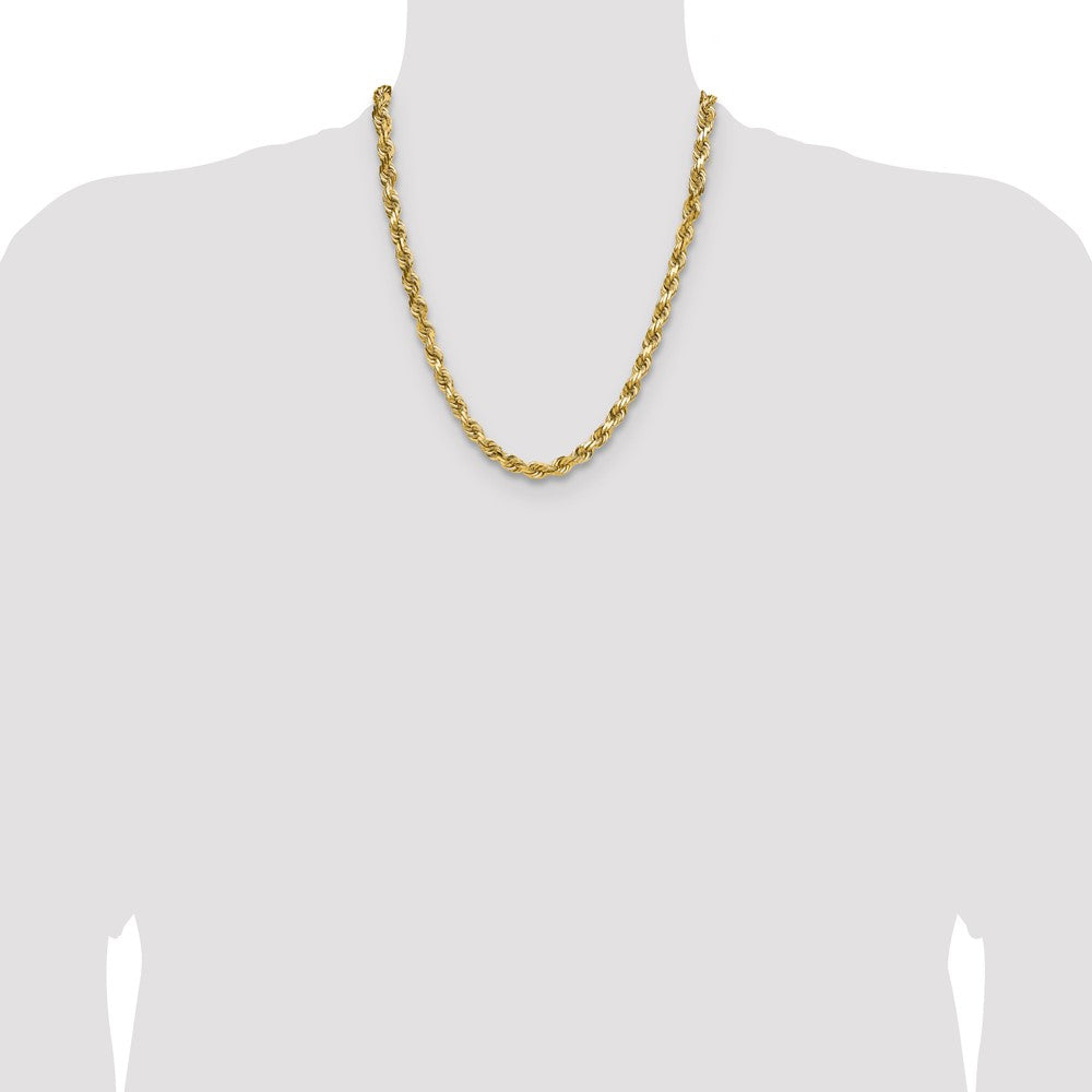 22 Inch 10K Yellow Gold 6.5mm Diamond Cut Rope Chain Necklace