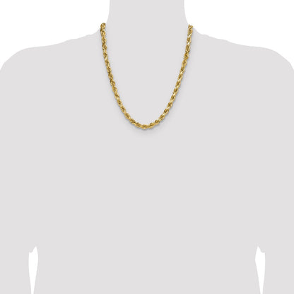22 Inch 10K Yellow Gold 6.5mm Diamond Cut Rope Chain Necklace
