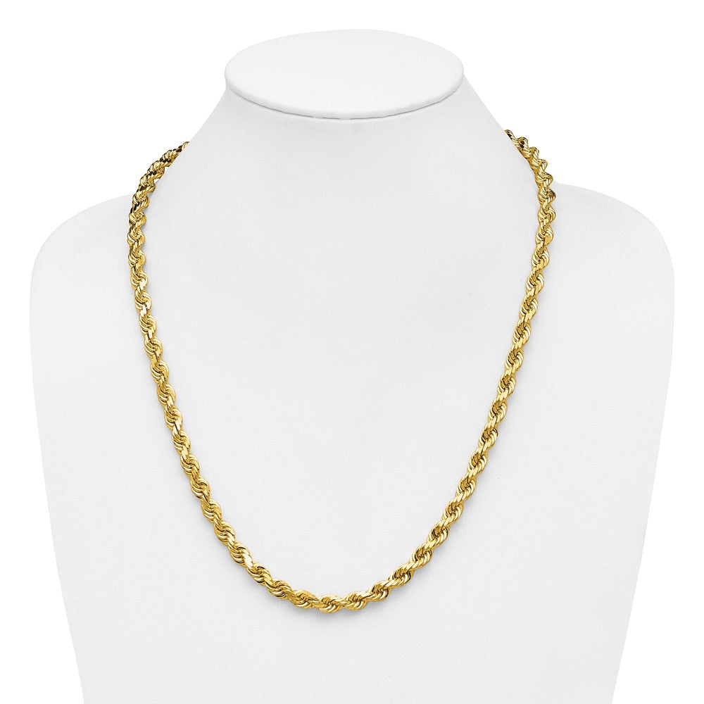 24 Inch 10K Yellow Gold 6.5mm Diamond Cut Rope Chain Necklace