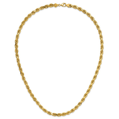 24 Inch 10K Yellow Gold 6.5mm Diamond Cut Rope Chain Necklace