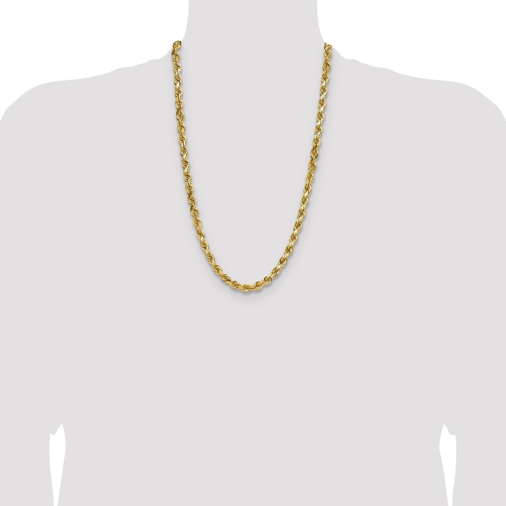 26 Inch 10K Yellow Gold 6.5mm Diamond Cut Rope Chain Necklace