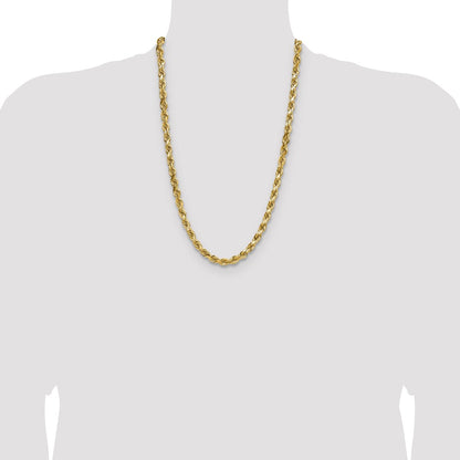 26 Inch 10K Yellow Gold 6.5mm Diamond Cut Rope Chain Necklace
